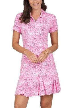 IBKUL Womens Alena Print Short Sleeve Godet Golf Dress Size Large